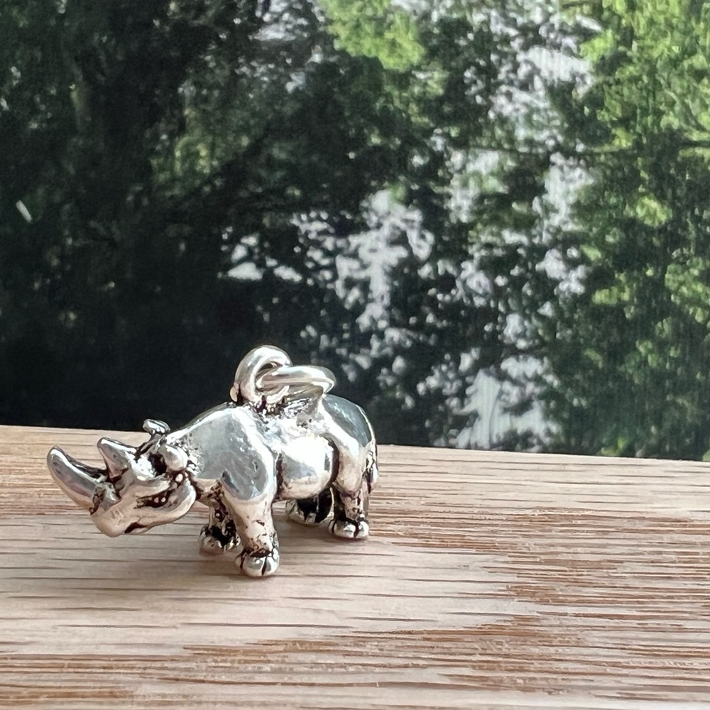 Rhinoceros Charm Pendant – Vintage Sterling Silver NOS